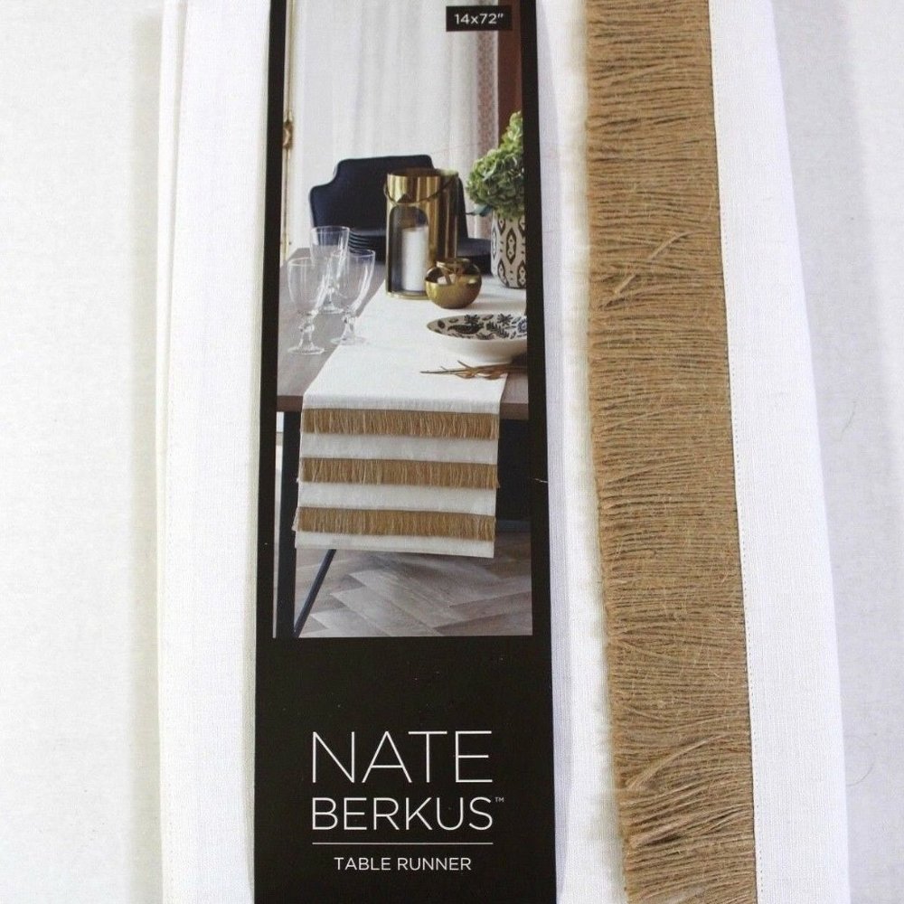 Nate Berkus White Jute Fringe Natural Table Runner
